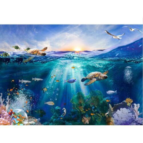 Under the Sea Backdrop Photography Printed Sunrise Turtles Fishes Fantasy Underwater World Party Themed Photo Booth Background
