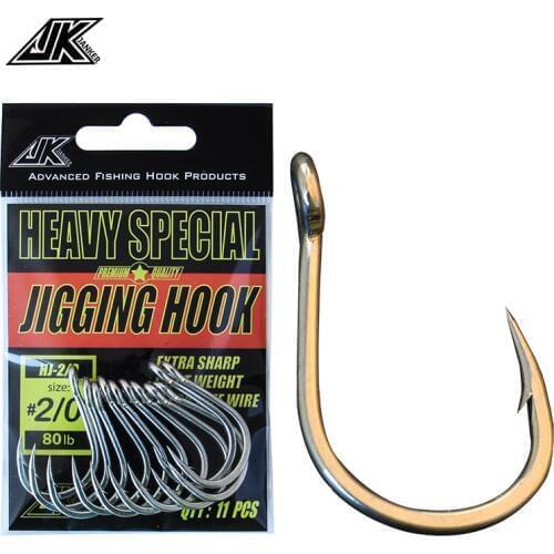 JK 5pack 4X Strong Jig Hook 1/02/03/05/07/09/0 High Carbon Steel Hook Eyes Ringed Fishhook Mustad Deep Ocean Fishing Heavy Cast