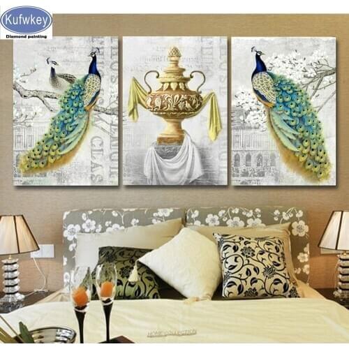 3pcs/set Diamond Painting Censer peacock Full Square round resin diamonds New Arrival Diamond Embroidery birds Home Decoration