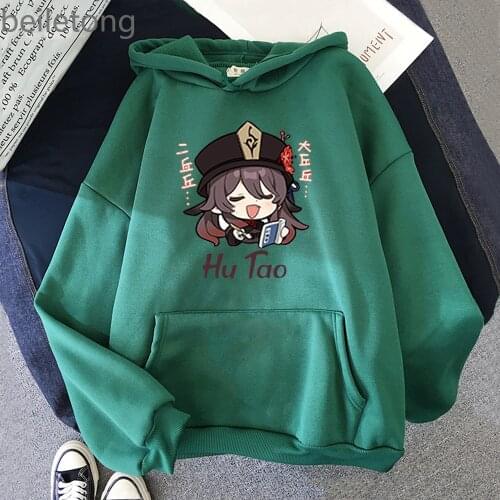 Cool Oversized Womens Hoodies Hu tao Genshin Impact Printed Sweatshirt Men Spring Autumn Streetwear Pullovers Tops Green Hoodie