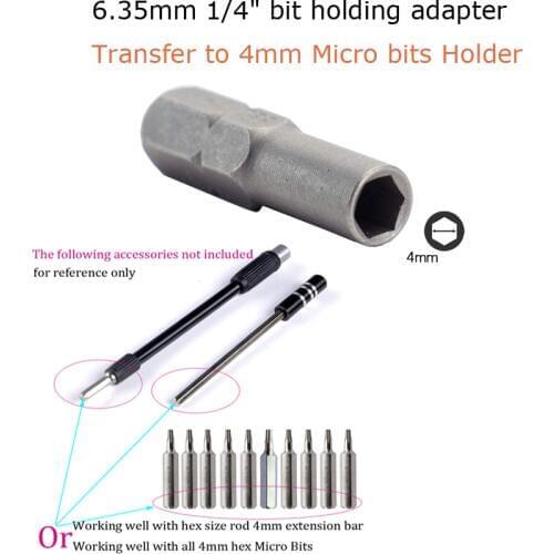 Micro Bit 4mm to 1/4" Hex Short Insert Bit Adapter, 50pcs/lot