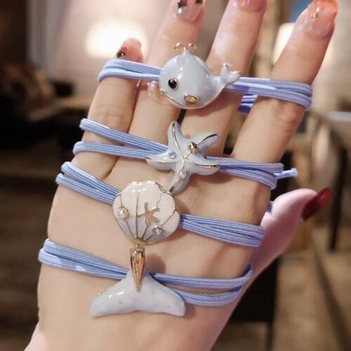 Cute Blue Dolphin Shell Pearl Elastic Hair Bands Korea Hair Accessories Rubber Band Star Ball Gum For Hair Ties Scrunchies