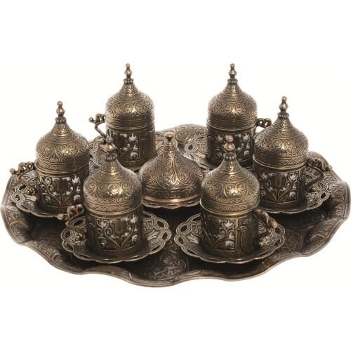 Six Pieces Set of Vintage Color Ottoman Turkish Greek Arabic Coffee Serving Cup Saucer Set