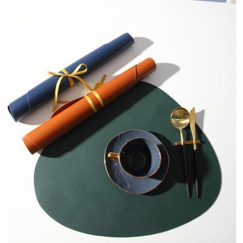 45*37CM Large Placemats Set Irregular Shaped PU Leather Table Mat Heat Resistant Waterproof Oil Proof Kitchen Bowl Coaster