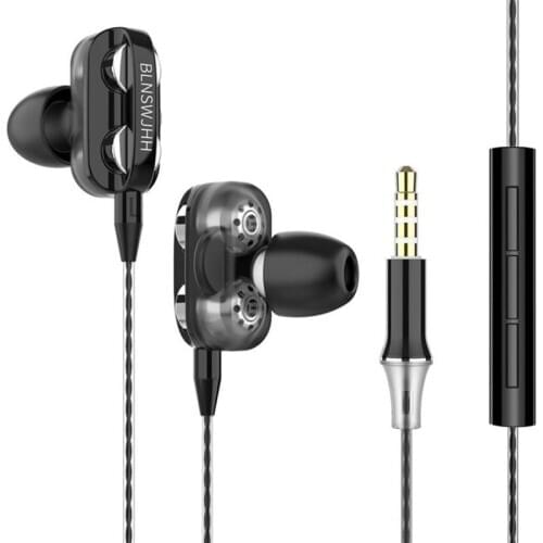 In-Ear Earphones Quad-core Wired Earphone Dual Horn Hifi Stereo With Microphone Earbuds for Xiaomi Black Shark Redmi For Samsung