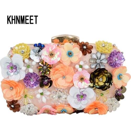 Newest Luxury Lady Diamond Flower Evening Bag Wristlets Wedding Party Bridal Clutch Purse Chain Shoulder Bag banquet clutch 804