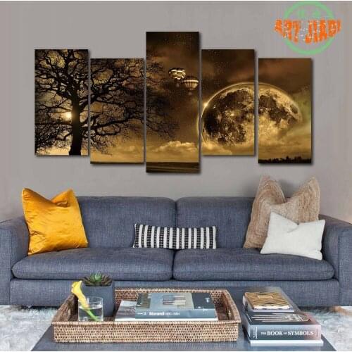 New 5 Pieces/sets Canvas Art Nature Space Cool Magic Moon HD Canvas Paintings Decorations For Home Wall Art Prints Canvas \C-69