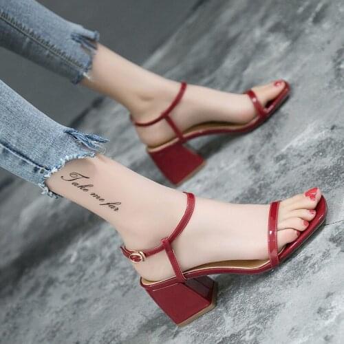 One word buckle womens shoes 2021 summer new simple and versatile open toe high heels fashion Korean sandals