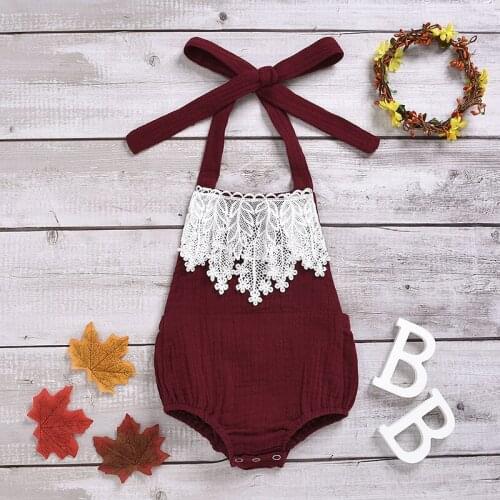 Newborn Infant Toddler Baby Girls Solid Loose Sunsuit Summer Outfits Clothes Sleeveless Skin-friendly Soft Solid Lace Bodysuit