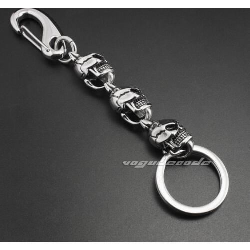 Unique 316L Stainless Steel Skull Mens Biker Rocker Punk Keychain 5L018KC Clasp 3P1