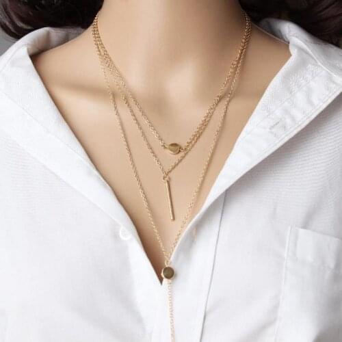 Thin Metal Bar Classic Simple 3 Layer New Necklace Popular Small Round Bar Women Hanging Ornaments Necklace Wholesale