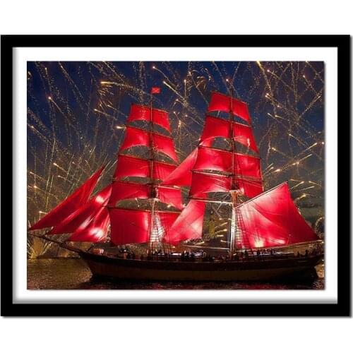 Full square drill diamond embroidery Red sailboat 5d diy diamond painting Cross Stitch Rhinestone decoration