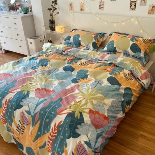 Pure Cotton Bed Linen Quilt Cover Nordic Ins Small Fresh Net Red Banana Leaf Double Bed 4-piece Set