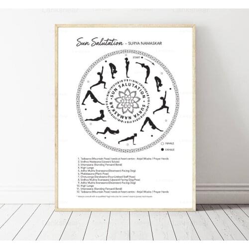 Sun Salutation Yoga Posture Black White Canvas Poster Meditation Wall Art Print Yoga Decoration Painting Girls Gift Gym Decor
