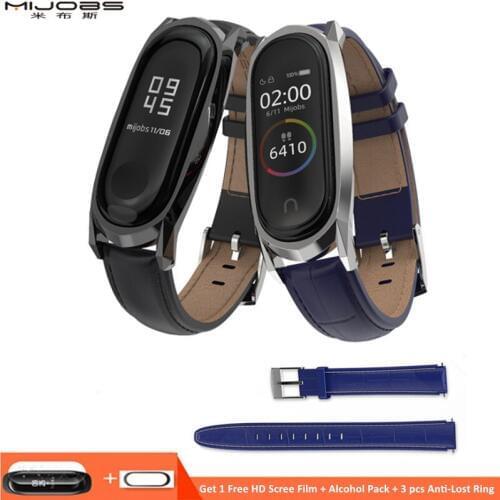 Mijobs Leather Mi band 3/4 Bracelet Wrist Strap For Xiaomi Mi Band 3 Screwless Smart Watch Wristbands Replace Band For Mi Band 3