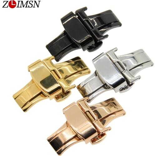 ZLIMSN Stainless Steel Gold Watchbands Belt Buckle Double-push Deployment Clasp Watchbands Relojes Hombre 2017