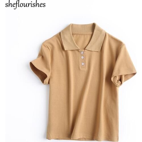Summer polo shirt women short sleeve shirts casual turn down collar polo shirt white ladies cropped polo 2020 black shirt green