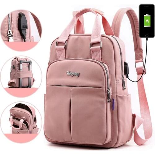 Women Nylon School Backpacks Anti Theft USB Charge Backpack Waterproof Bagpack School Bags For Teenage Girls Travel Bag New
