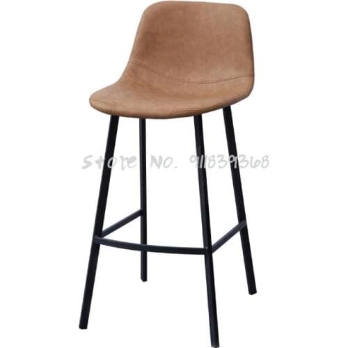 Northern Europe Bar Chair Iron High Stool Coffee Shop Household Leisure Leather Simple Bar Stool Back Industrial Style