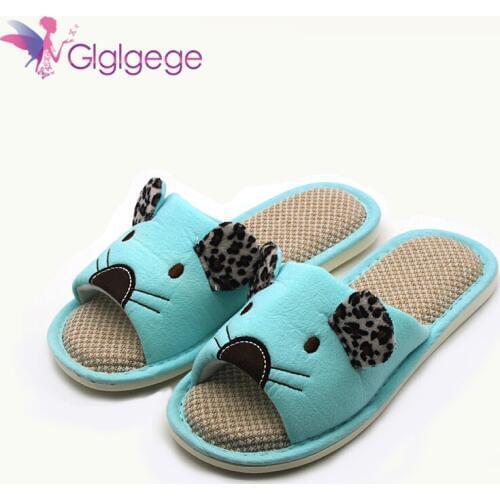 Glglgege Bath Women Shoes Lien Slippers Fabric Strap Linen Flip Flops Non-slip Home Slippers Cartoon Sandal Casual Shoe