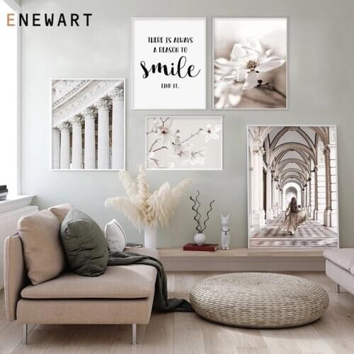 Scandinavian Pure Flower Lily Magnolia Canvas Painting Nordic Beautiful Women Wall Art Picture for Living Room Home Decor