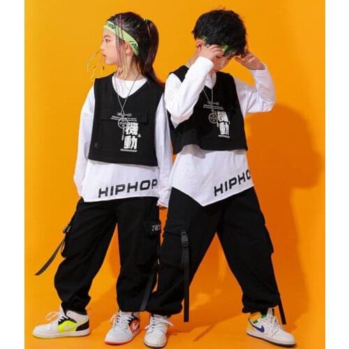 Kids Cool Hip Hop Clothing Strap Oversized Sweatshirt Tops Streetwear Cargo Pants For Girls Boys Jazz Dance Costumes Clothes