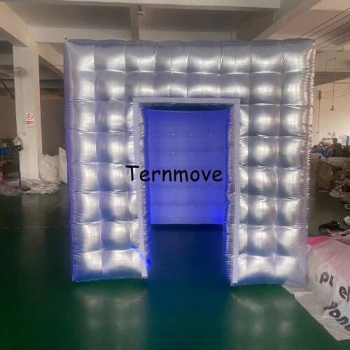Wedding Party decoration Inflatable Photo Booth Inflatable Cube silver Inflatable house With Multi-color LED Light