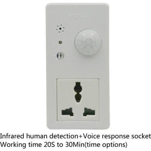 Hot sales smart home PIR switch human induction switch power plug delay time adjustable Motion Voice dual control power socket