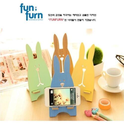 Universal Phone Holder Stand Cute Cartoon Rabbit Wooden Cell Phone Mount Holder for iPhone for Samsung Smartphone Desk Stand