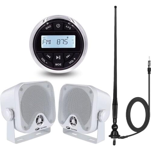 Waterproof Marine Bluetooth Audio Stereo Radio Player+1Pair 4 inch Waterproof Speakers For Boat ATV SPA Golf Cart+FM AM Antenna