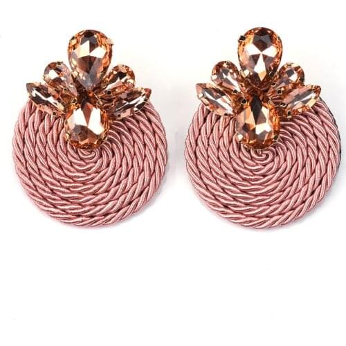 Boho Geometric Rattan Weave Earrings For Women Colorful Crystal Beads Drop Round Dangle Earring Handmade Hanging Accessories