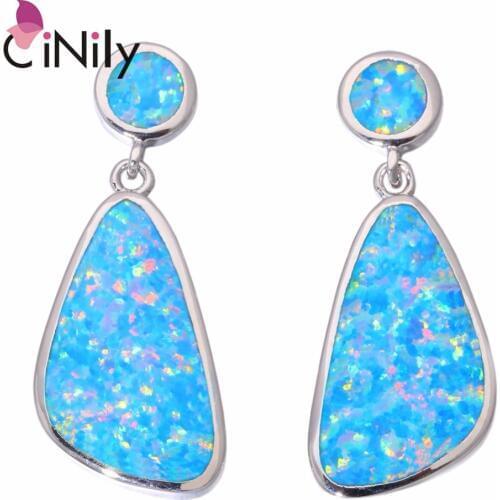 CiNily Created Rainbow Fire Opal Silver Plated Wholesale Fashion Jewelry for Women Christmas Gift Drop Earrings 1 1/8" OH4411