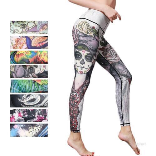 2019 Gym Women Fitness Yoga Pants Slim High Waist Sport Leggings Elastic Romantic Printed Long Tights For Running Tummy Control