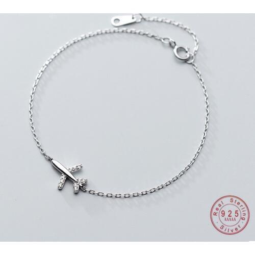WANTME Stylish Luxury Genuine 925 Sterling Silver Crystal Zircon Aircraft Bracelet for Women Unisex Charm Airplane Bangles Gift