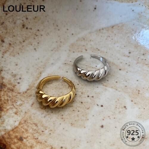 LouLeur Real 925 Sterling Silver Twist Ring French Style Minimalist Gold Wide Rings for Women Fashion Luxury Fine Jewelry Gifts