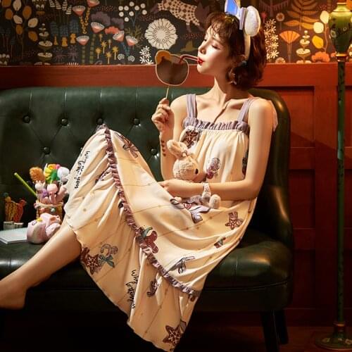 2021 New Women Print Cartoon Sexy Sleepwear Sling Lingerie Cute Night Dress Strap Thin Female Underwear Nighty Girl Home Wear