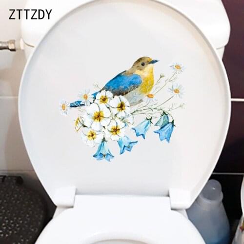 ZTTZDY 25.7×21.7CM Hand Dawn Flower Branch Bird Home Wall Waterproof Stickers Toilet WC Decor T2-1442