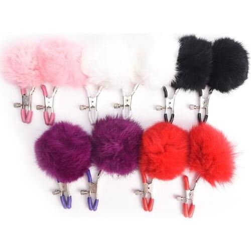 1Pair Lovely Feather Clamps Fur Ball Metal Breast Nipple Clamps Clips plume clitoris clip For Female Adult Couple Toy Game