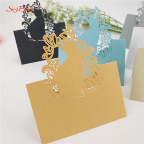 10pcs Laser Cut Cat Seat card Creative Table Name Card Wedding Place Cards Birthday Party Table Decoration 5Z