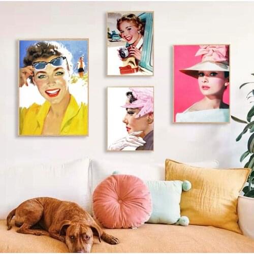 1970s Beautiful Women Vintage Fashion Poster Retro Wall Art Canvas Painting Print Girls Portrait Pictures Living Room Home Decor