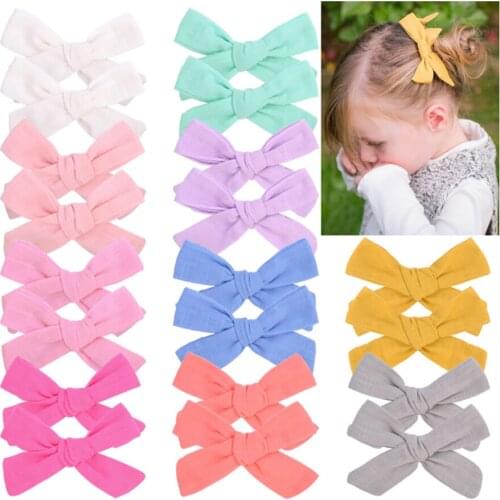 2pc/set Hairpins Grosgrain Solid Color Bows Silk Ribbon Girls Clips Hair Bows Children Headdress Hair Accessories Women