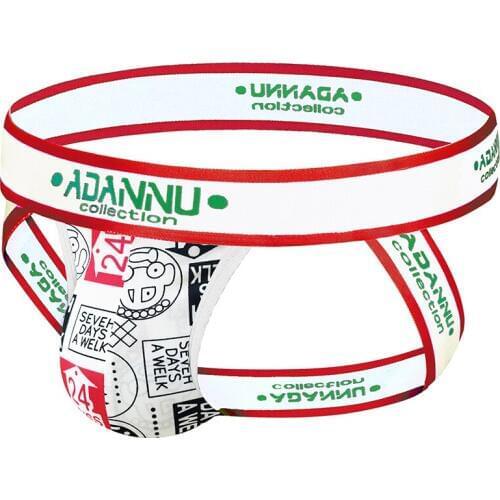 2020 ADANNU Brand Men Sexy Gay Jockstrap Thongs Mens milk silk G-Strings Male Underwear U Pouch Penis Breathable printing
