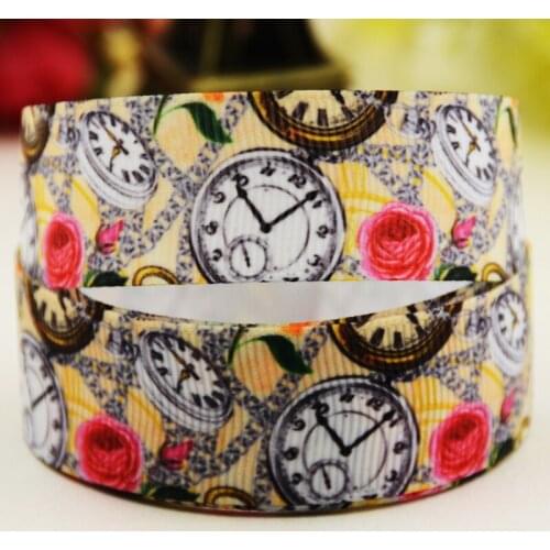 22mm 25mm 38mm 75mm Clocks and watches Cartoon printed Grosgrain Ribbon party decoration 10 Yards X-02881