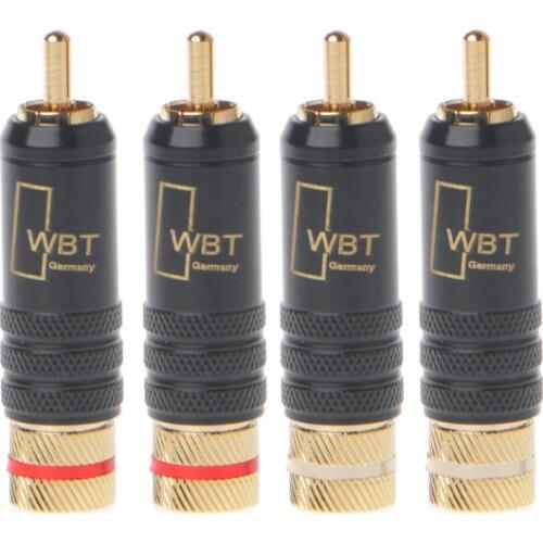New 4 Pcs WBT-0144 Gold Plated RCA Plug Lock Soldering Audio/Video Plugs Connector