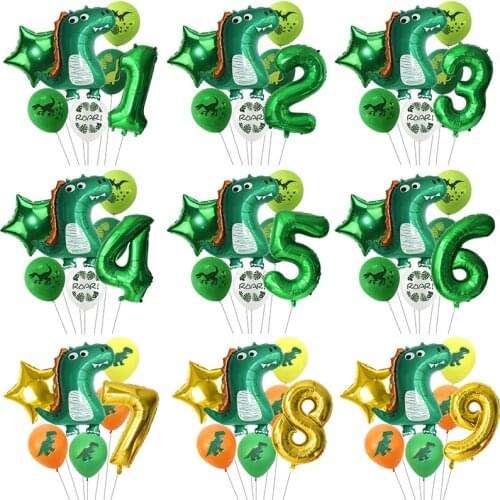 7pcs/lot Dinosaur Party Balloon Set Happy Birthday Party Decor Inflatable Number Foil Balloon Baby Shower Globos Decoration