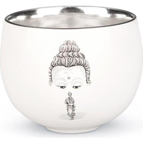 999 Silver Buddha Cup Big Ceramic Water Cup 80ml Home Buddha Bowl Cup
