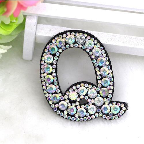 A-Z 1pc AB Rhinestone English Letter Iron on Patches Letter Word Applique Patch For Clothing Badge Clothes Sticker Bag Diy Name