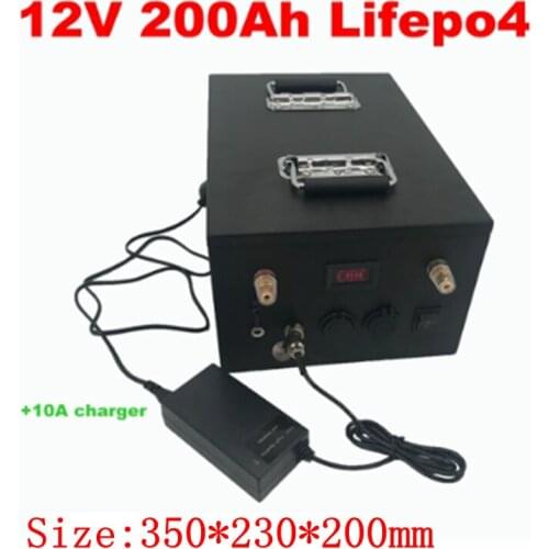 12v 200Ah Lifepo4 Battery Pack Built-in BMS 12.8V for Campers Power Supply EV Solar Storage Motorhome+10A Charger