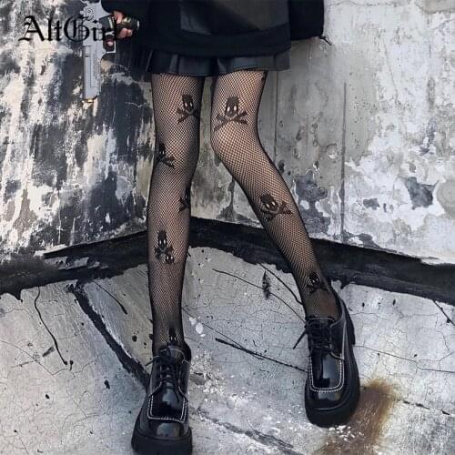 AltGirl Dark Gothic Lolita Skull Fishnet Tights Women Mall Goth Punk Mesh Transparent Stockings Y2k E-girl Sexy Bottoms Lingerie