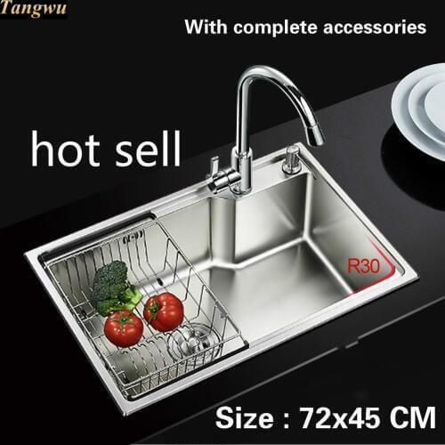 Free shipping Food grade 304 stainless steel hot sell sink 0.8 mm thick ordinary single trough washing dishes 72x45 CM